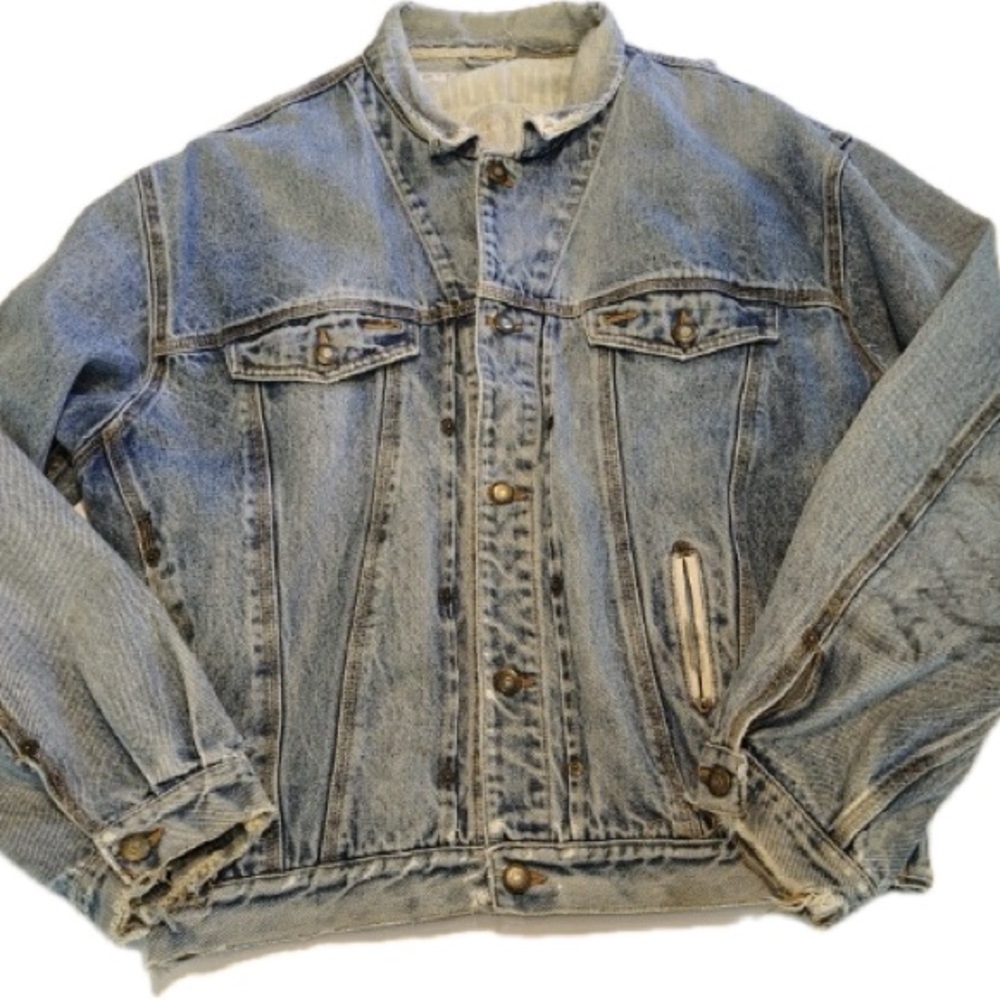 Vtg UNIONBAY Distressed Jean Jacket Oversize Faded Pocket Trucker Women Lg